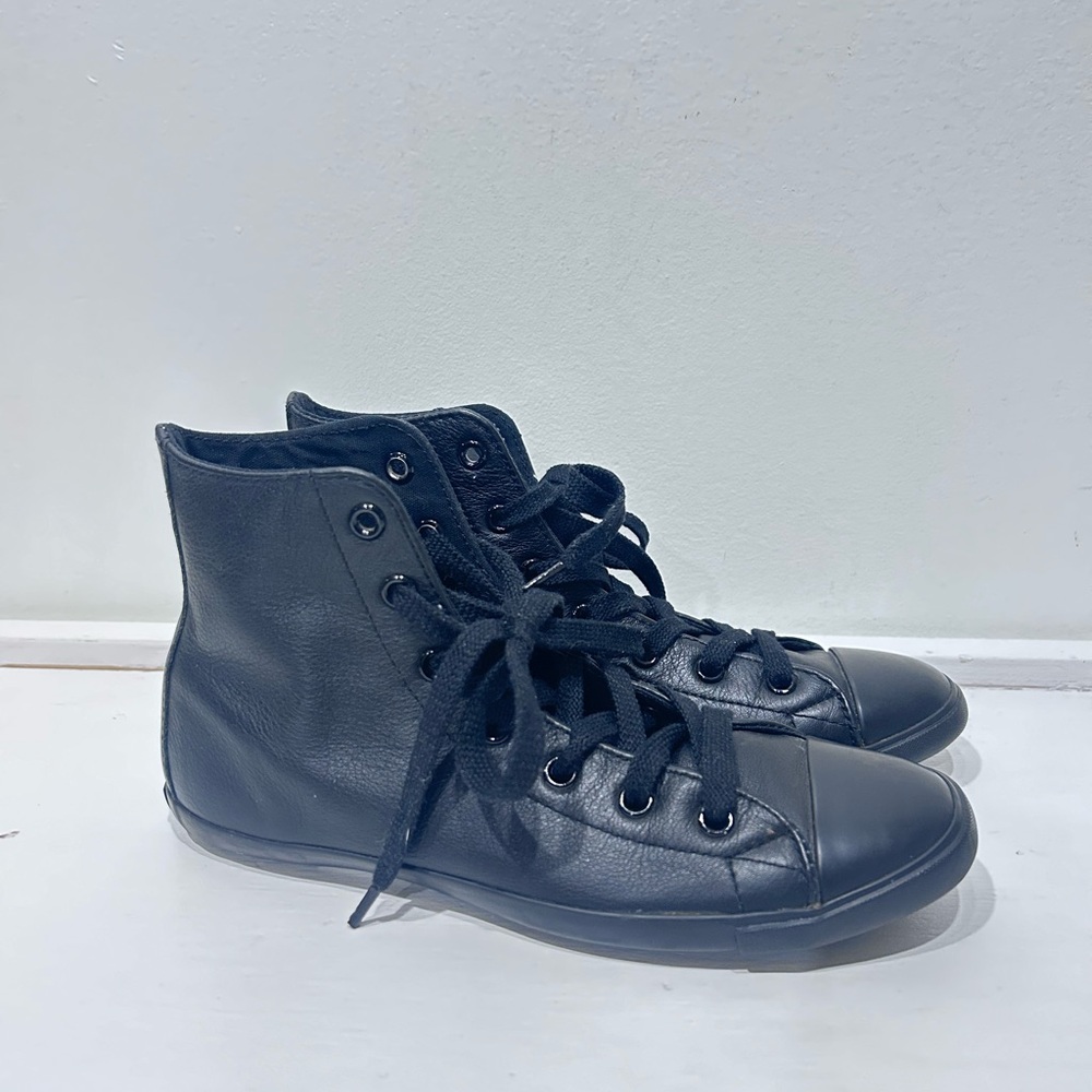 Converse Chuck Taylor All Star Leather Mono Hi Top Triple Black Sneakers W 5.5